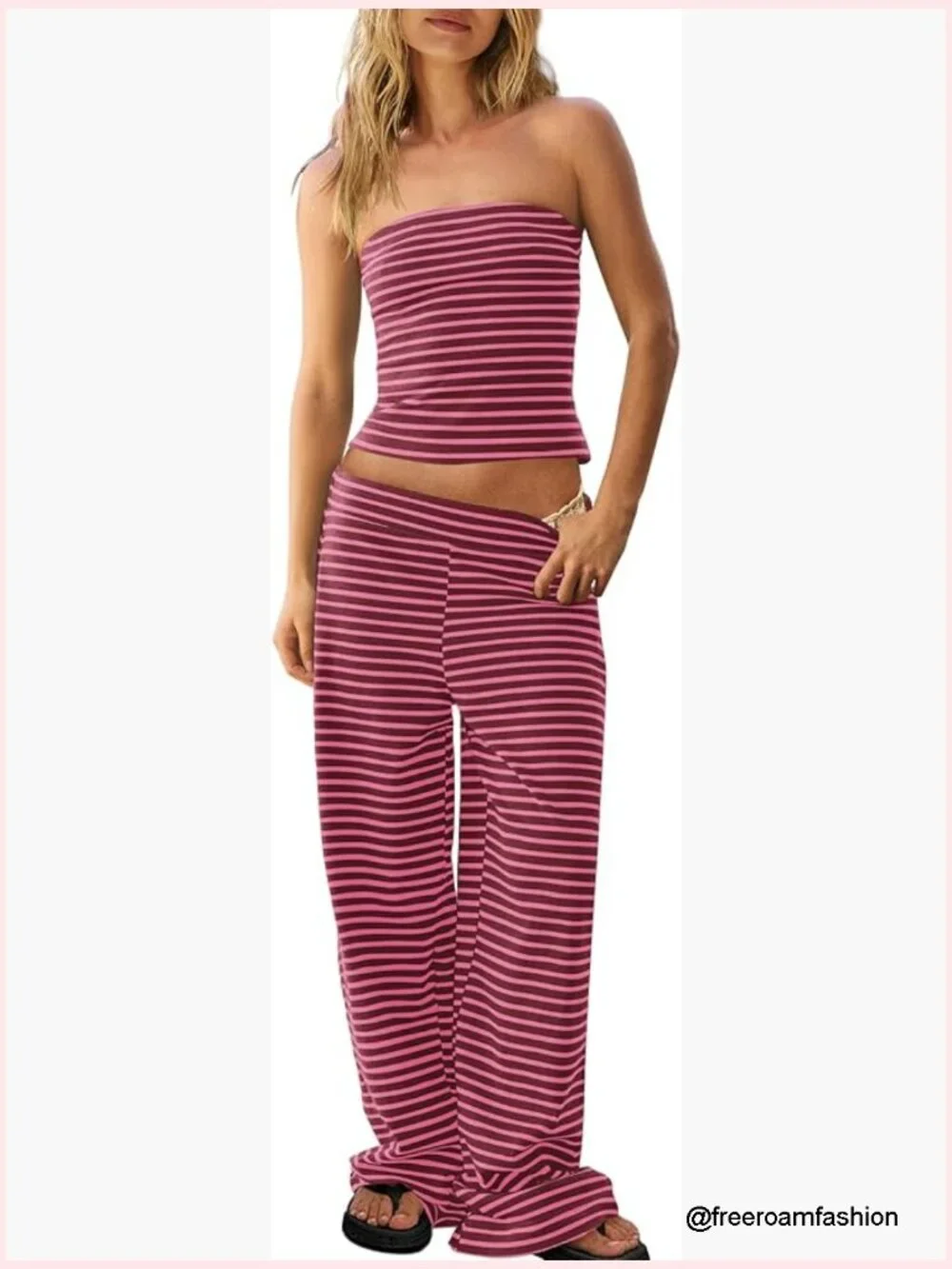 Striped Tube Top and Wide Leg Pants Matching Set Summer Lounge Y2k